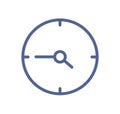 Simple line art icon of clock with hour and minute arrows on circle dial. Lineart timer with day time. Timepiece with Royalty Free Stock Photo