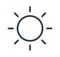 Simple line art icon of sun with bright sunbeams. Line art symbol of hot weather or intensity. Solar circle with rays Royalty Free Stock Photo