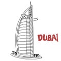 simple line art, illustrations and vectors of the iconic BURJ AL ARAB luxury building located in Dubai.
