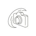 Simple line art isometry photo camera with decorative natural half moon logo vector illustration Royalty Free Stock Photo