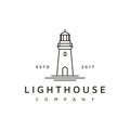 Simple Line Art Lighthouse Searchlight Beacon Tower Island Beach Coast logo design Royalty Free Stock Photo