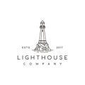 Simple Line Art Lighthouse Searchlight Beacon Tower Island Beach Coast logo design Royalty Free Stock Photo