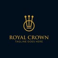 Simple line art linear luxury Royal crown and circle logo design vector. premium King Queen brand template. beauty industry