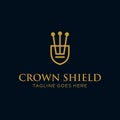 Simple line art linear luxury Royal crown and shield logo design vector. premium King Queen brand template. beauty industry