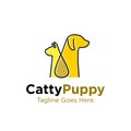 Simple line art, monoline, outline cat and dog logo design vector template illustration. pet shop, pet services, pet clinic symbol Royalty Free Stock Photo