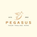 Simple line art pegasus logo design concept