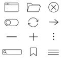 Simple line art UI UX icons set featuring web interface elements for app and website design Royalty Free Stock Photo