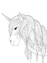 Simple line art of unicorn for design element and coloring book page on app. Vector illustration