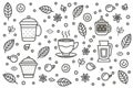 Simple line art of various tea and coffee brewing equipment Royalty Free Stock Photo
