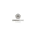 Simple line art vector iconic logo of pentagonal five-petal flower