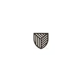 Simple line art vector iconic sign of a medieval armored striped shield