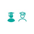 Simple line avatar. human figure with mortar board cap on head