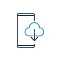 Simple Line of Cell Phone Vector Icon - cloud download information Royalty Free Stock Photo