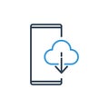 Simple Line of Cell Phone Vector Icon - cloud download information