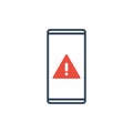 Simple Line of Cell Phone Vector Icon - error exclamation
