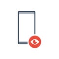 Simple Line of Cell Phone Vector Icon - Smart monitoring program. Phone monitoring. red eye