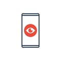Simple Line of Cell Phone Vector Icon - Smart monitoring program. Phone monitoring. red eye