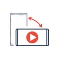 Simple Line of Cell Phone Vector Icon - Video play icon. Rotate Smartphone