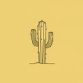 Simple line drawing of a cactus on a solid yellow background. The cactus has a Royalty Free Stock Photo