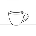 Simple line drawing of a coffee cup on a flat surface. The cup has a classic shape wi Royalty Free Stock Photo