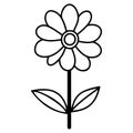 Simple line drawing depicts a flower with leaves on a transparent background Royalty Free Stock Photo