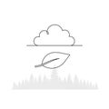 Simple line drawing featuring a stylized cloud above a horizontal line, and a single leaf below it. Royalty Free Stock Photo