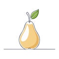 Simple Line Drawing of a Golden Pear with Green Leaf on White Royalty Free Stock Photo