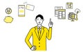 Simple line drawing icon of a tax return and Pointing tax accountants and accountants