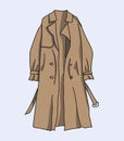 Simple line drawing illustration of a trench coat. Beige style, female cloth, trendy image