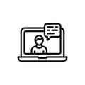 A simple line drawing shows a computer screen displaying a person with a speech bubble Royalty Free Stock Photo