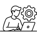 Person working on a laptop with a gear icon symbolizing process Royalty Free Stock Photo