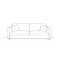 Simple line drawing of a sofa featuring two seat cushions, two back cushions, and Royalty Free Stock Photo
