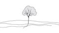 Minimalist Line Art Tree with Textured Canopy and Roots, Graphic Style Royalty Free Stock Photo