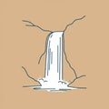 Simple line drawing of a waterfall against a tan background. The waterfall features Royalty Free Stock Photo