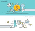 Simple line flat design of investment & money strategy, modern vector illustration. Royalty Free Stock Photo