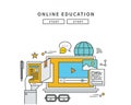 Simple line flat design of online education, modern illustration