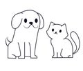 Simple Line Icon Design Of Puppy And Kitten. Cute Little Cartoon Dog And Cat Vector Illustration. Vet Or Pet Shop Logo.