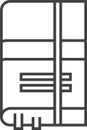 Simple line icon representing a closed book with a bookmark ribbon, showing lines of text, ideal for educational or