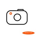 Simple line image of the camera with an orange eye, linear icon, flat style