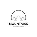 Simple line mountain mountains logo. Monoline triangle logo inside circle