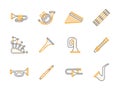 Simple line musical instruments icons set