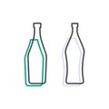 Simple line shape of martini and vermouth bottle. One contour figure of a bottle, the second drink. Outline symbol beverage black