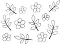 Simple linear black and white seamless pattern with flowers and twigs Royalty Free Stock Photo