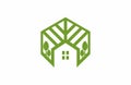 Simple Linear Bold Green Eco House Logo