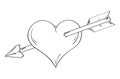 Simple linear heart pierced by an arrow