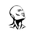 Simple linear icon bald man look up. Male head, handsome man. For hair growth or shop