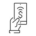 Simple linear icon for contactless payment with a smartphone.