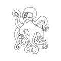 Simple linear icon of octopus with diving equipment