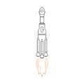 Simple linear icon of a rocket in flight. Space exploration, adventure, travel