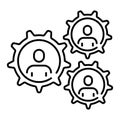 A simple linear icon of teamwork in the form of a well-established mechanism.